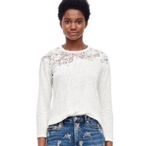 Rebecca Taylor Arella Cream Linen Jersey Tee XS Long Sleeve Top